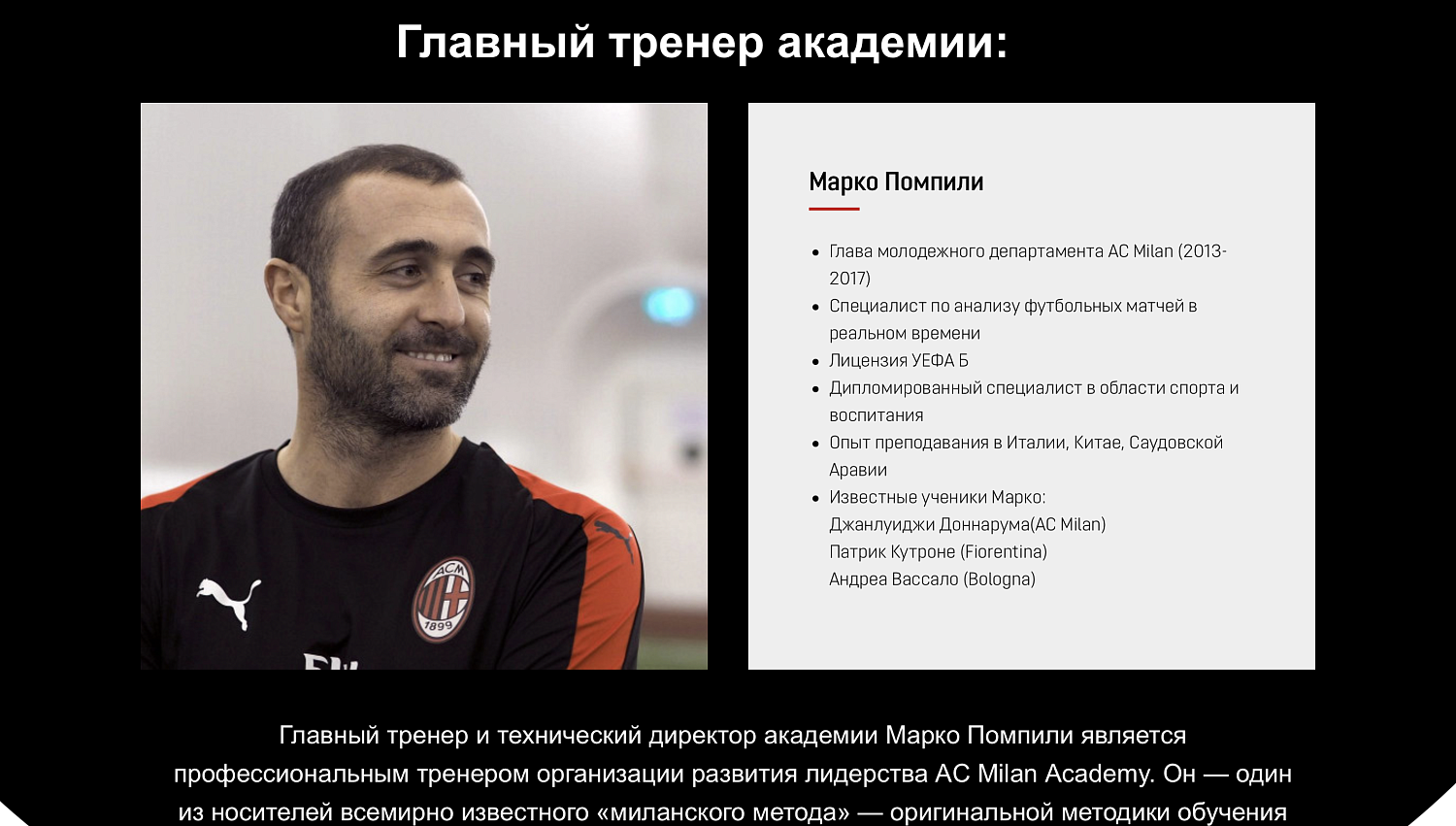 Комплексный маркетинг для академии AC Milan, обучающей тренеров по футболу, 2021